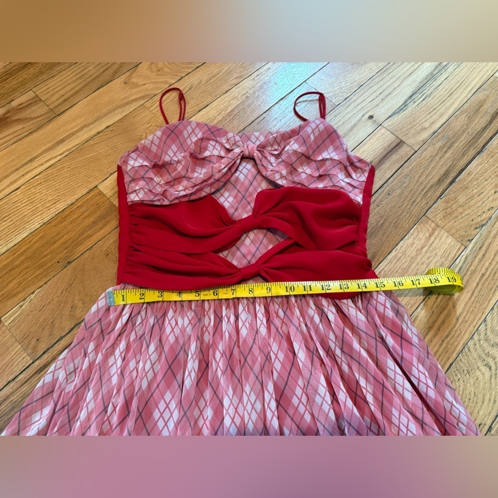 Adam Lippes Red Plaid Midi Sleeveless Dress Bows Women’s Size 12 - Picture 11 of 12
